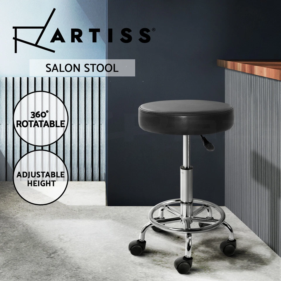 Artiss Round Salon Stool Swivel Barber Hair Dress Chair Hydraulic Lift PU Black