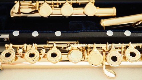 24 ct Gold Querflöte vergoldet offene Klappen H-Fuß Zubehör - Bild 3 von 5