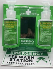 2-Bottle Eye Wash Station Wall Mounted Mirror & Sign NEW **EMPTY BOTTLES**