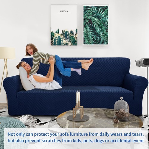 Soft & Elegant Extra-Large Navy Sofa Cover - Anti-Slip Protection for Pets - Picture 4 of 9