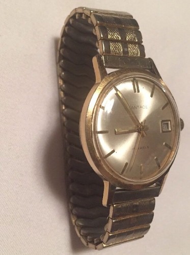 Vtg Vantage 17-Jewels Gold Dial Watch w/ 18mm Stretch Band! - Picture 7 of 12