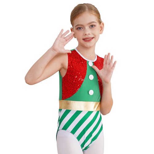 Kid Girls Christmas Costume Candy Cane Striped Ballet Dance Gymnastic Leotard - Bild 9 von 27