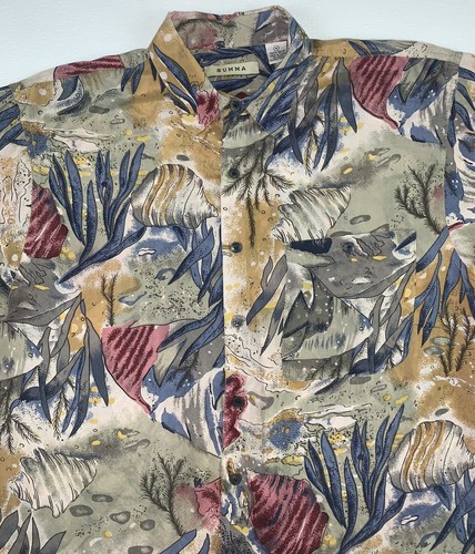 Summa Silk Floral Shirt Medium Short Sleeve Hawaiian Button Down - Imagen 11 de 12