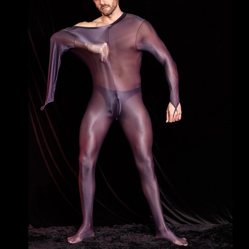 Men's Mesh Sheer Stretchy Bodystocking Long Sleeve Full Body Bodysuit Underwear - Picture 39 of 46