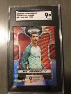 Cristiano Ronaldo Prizm Red And Blue Wave Graded 9 Panini World Cup 2018