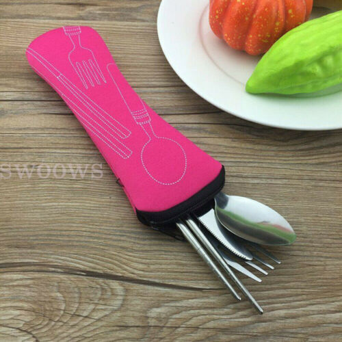 4 Pcs Cutlery Travel Knife Fork Portable Bag Stainless Steel Spoon Chopstick Set - Picture 9 of 20