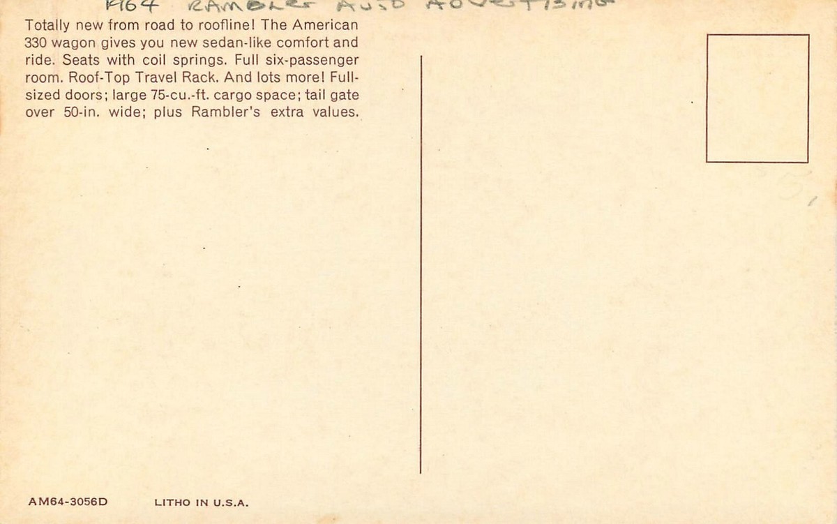 Postcard 1964 Rambler American Station Wagon auto advertising 22