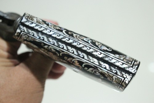 S&W K, L FRAME MOTHER OF PEARL GRIPS FIT SQUARE/ROUND BUTT BLACK GRIM REAPER ART - Picture 8 of 23