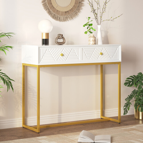 Modern Sleek Console Table Two Drawers Room Entryway Cabinet Organizer Entryway - Picture 1 of 11