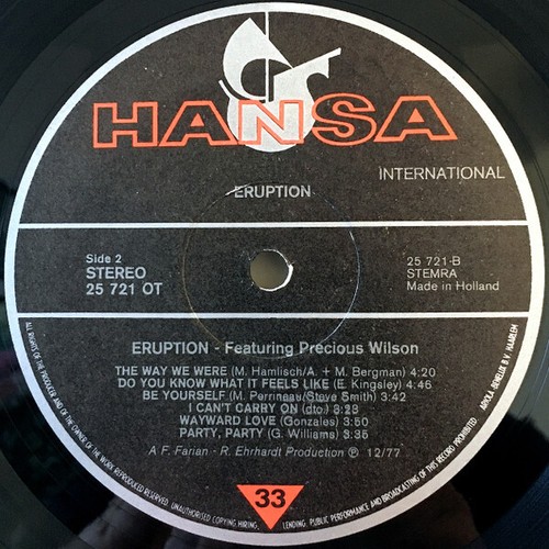 Eruption Featuring Precious Wilson I Can't Sta LP Album Vinyl Schallplatte 025 - Bild 4 von 4