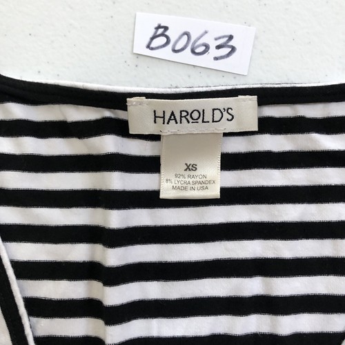 Women's Harold's Short Sleeve Shirt Blouse XS Black White Stripe Ruffles Stretch - Picture 2 of 15