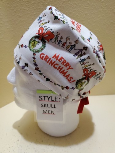 Grinch Whoville Christmas Men's Skull/Chemo Surgical Scrub Hat/Cap Handmade - Picture 3 of 7