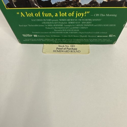 Homeward Bound VHS Disney Sleeve NM Condition Purchase Tab Intact - Picture 3 of 6