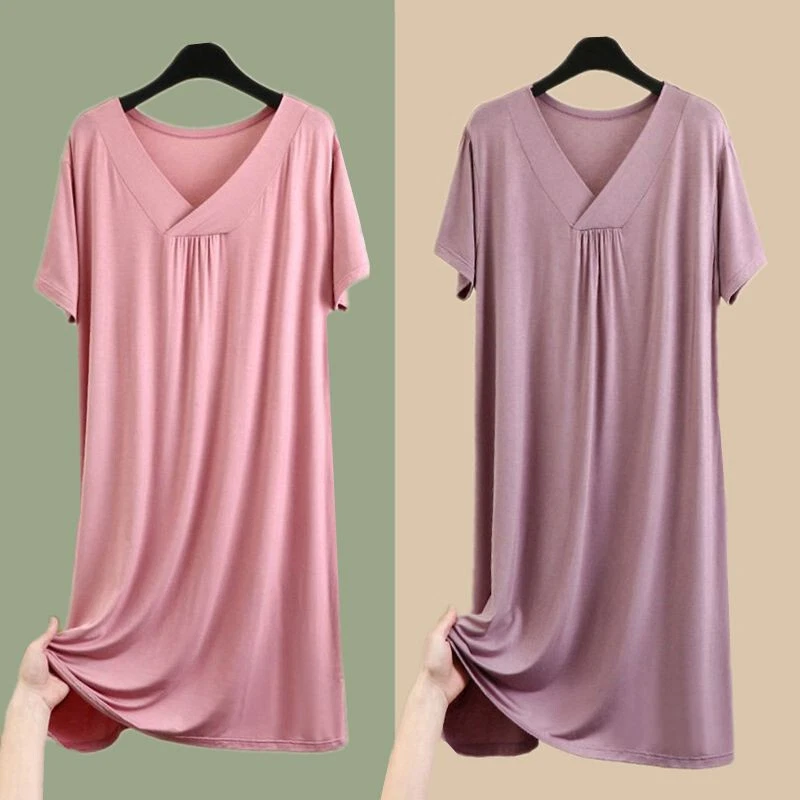 Ladies Modal Cotton Nightdress - Short Sleeve Nightie Nightshirt Comfort Sleepwe - Image 3 of 4