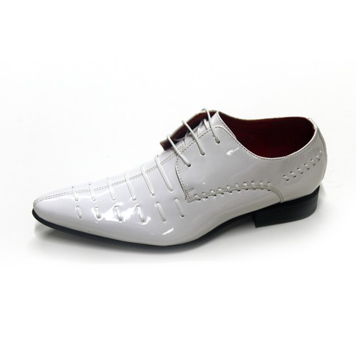 Mens Italian Patent Leather Look Spats Shoes – Lace Up, White Red Black UK 6-12 - Picture 14 of 15