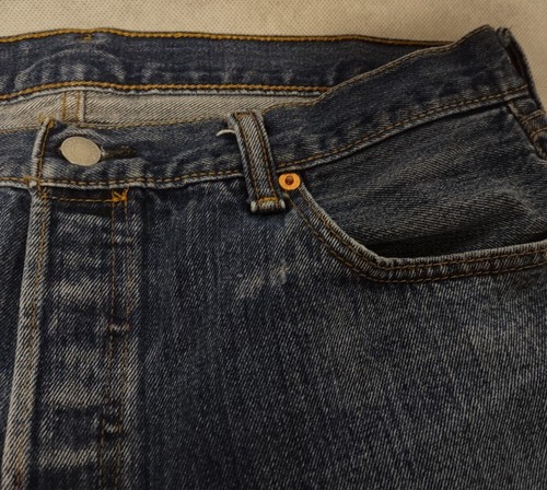 Levi's 501 Blue Jeans 36x30 Straight Leg Medium Wash Button Fly Distressed - Picture 8 of 10