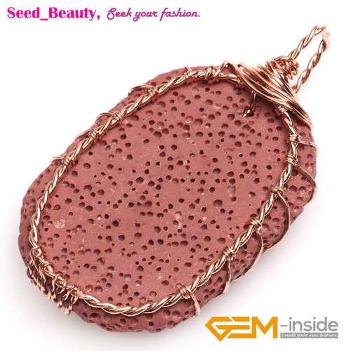 Assorted Color Stone Lava Rock Rose Gold Chakra Leather Pendant Necklace Gift - Picture 13 of 23