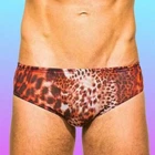 KINIKI MENS TAN THROUGH SWIM BRIEF DEEP WAIST KARIBA ANIMAL PRINT 28 29 30 31" S