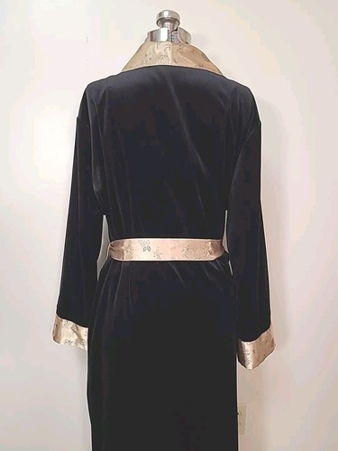 Vtg Y2K Jaclyn Smith Black Gold Velvet Robe Long Satin Nightgown Set Asian L XL - Picture 8 of 18