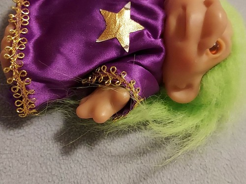 Bata de colección DAM Wizard Troll 1986 pelo verde púrpura estrella coleccionable - Imagen 4 de 7