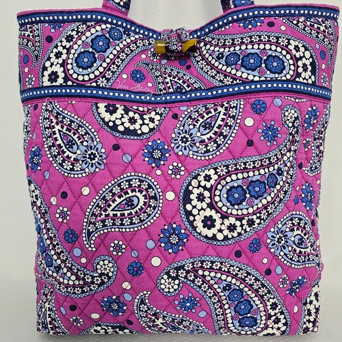 Vera Bradley Toggle Tote Boysenberry Retired Pink Blue Paisley 12x11 Dbl Handles