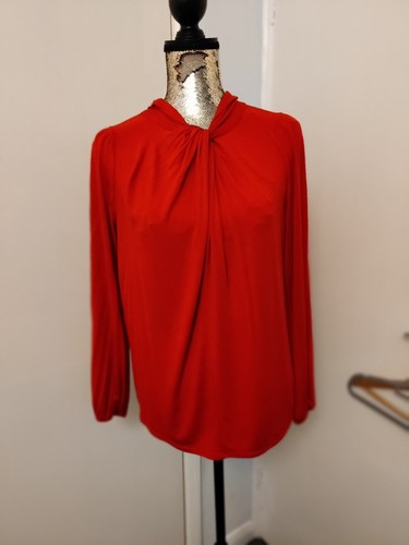 Red Long Sleeved High Neck Top With Bell Sleeves - Picture 6 of 7