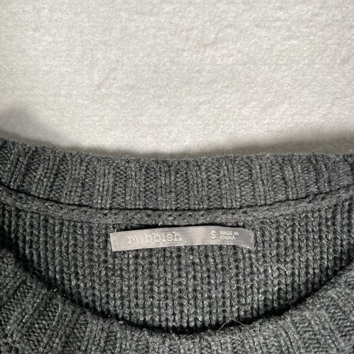 Rubbish Cable Knit Sweater Women's Size Small Gray Long Sleeve Round Neck Elbow - Picture 4 of 7