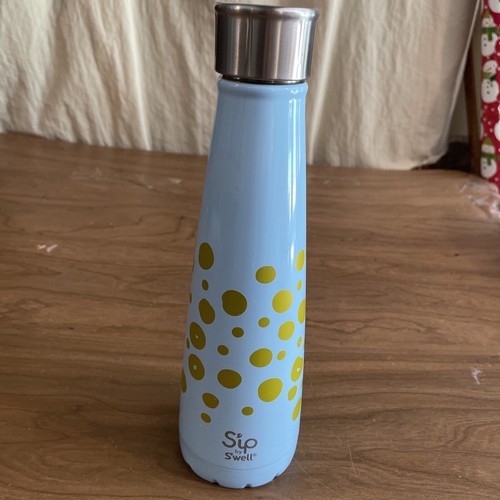 Sip By Swell Stainless Screw Top Water Bottle 15 oz Teal Gold Dots Small Dent - Foto 2 di 8