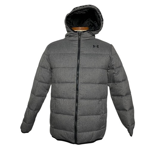 Under Armour Youth Jacket Full Zip Pockets Hooded Puffer XL Heather Gray NEW