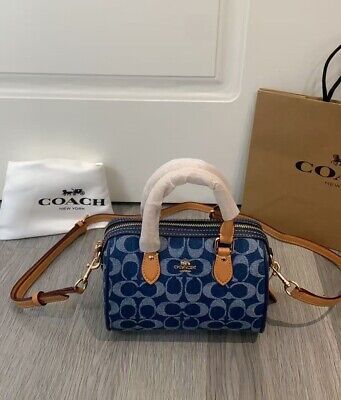 COACH Mini Rowan Crossbody Bag Signature Denim Natural CY742 COACH Mini Rowan Crossbody Bag Signature Denim Natural CY742