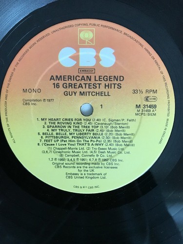 Guy Mitchell - American Legend 16 Greatest Hits Vinyl LP PLAY TESTED EX/VG+ - Picture 2 of 9