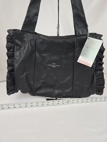 NEW Renato Angi Tote Bag - Black Leather Rose & Ruffles W/ Pen & Pencil - Picture 16 of 16