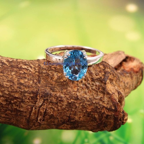 Natural Blue topaz Oval Gemstone with 925 Sterling Silver Ring for women's #380 - Picture 3 of 5
