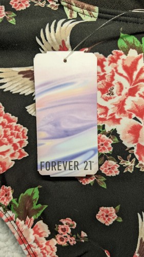 FOREVER 21 One Piece Swimsuit Black Pink Floral HALTER Size Small Women's NWT - Picture 6 of 7