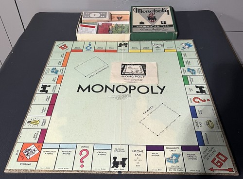 Vintage Monopoly 1951/52 Copyright Parker Brothers Board Game Complete W/Board