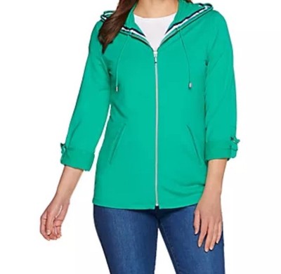Susan Graver Women's Deep Spearmint 1/2 Zip French Terry Hooded Pullover 3X #79