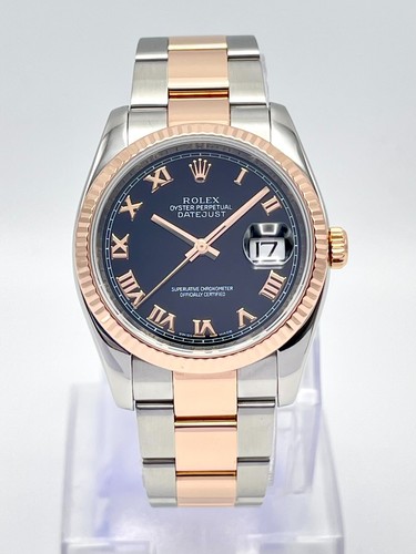 Rolex Datejust 116231 36mm Black Rose Gold Roman Black Dial Two Tone Box Papers - Picture 4 of 16