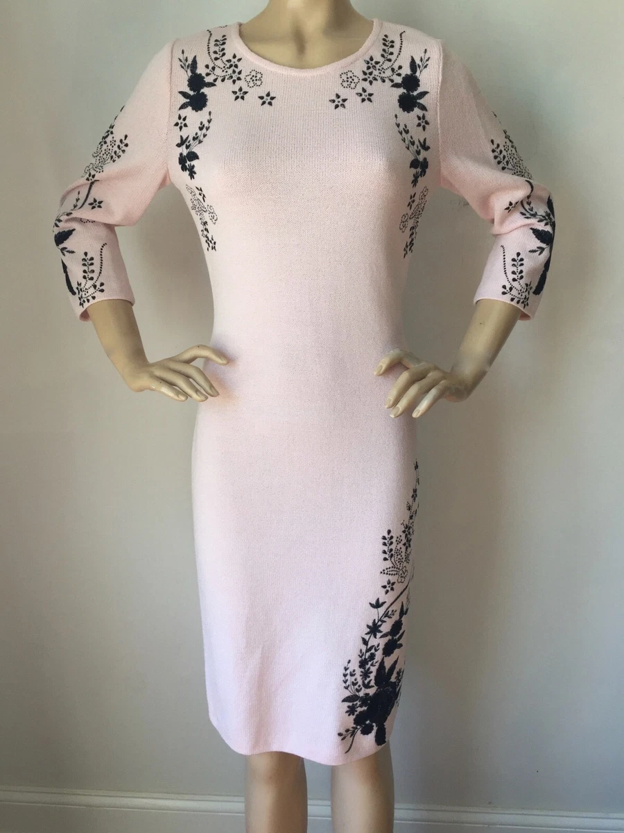 NWT St John Knit Evening dress sz 4 Porcelain Pink Black santana wool rayon