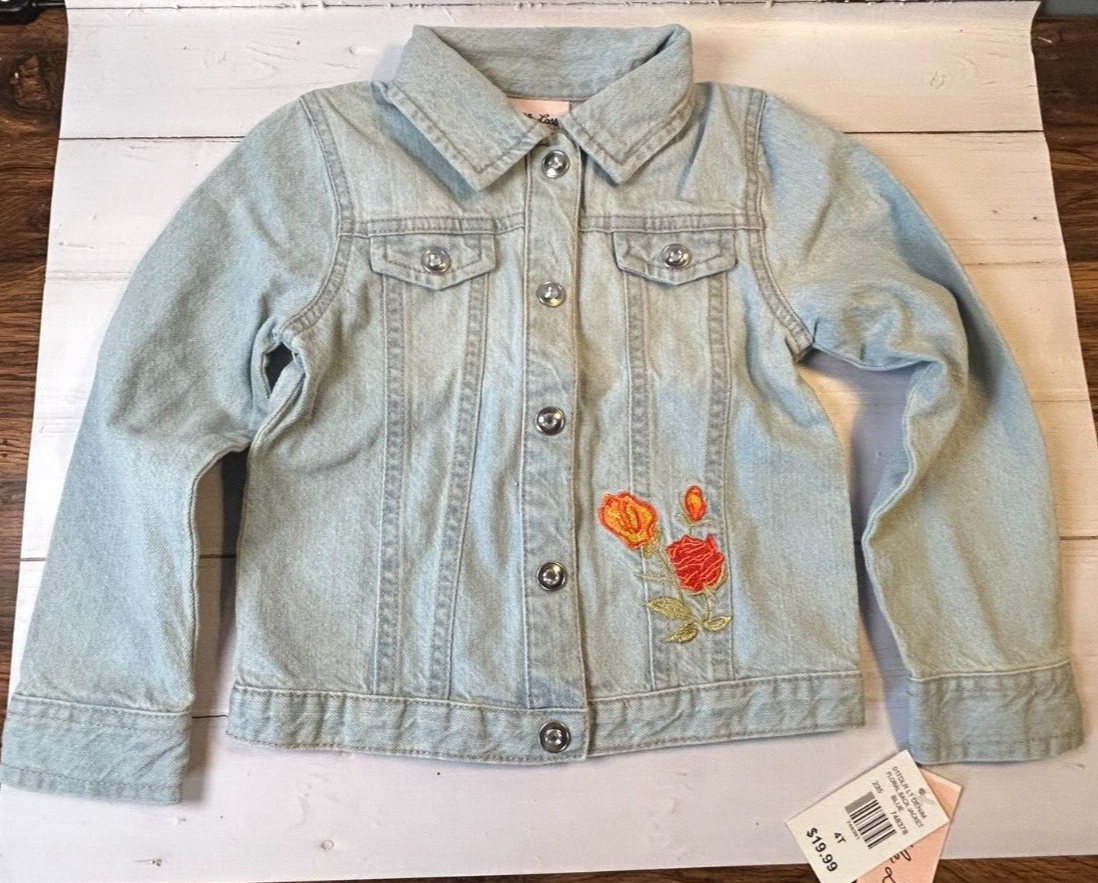 New Little Lass Floral Embroidered Jean Jacket Size 4T