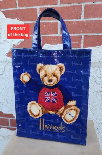 VTG Harrods Knightsbridge Shopping Tote Bag Teddy Bear London Cotton PVC Coated - Picture 13 of 23