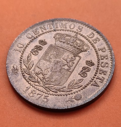 @RARA 180º REVERSO GIRADO@ CARLOS VII 10 CENTIMOS 1875 BRUSELAS OÑATE España - Picture 4 of 4