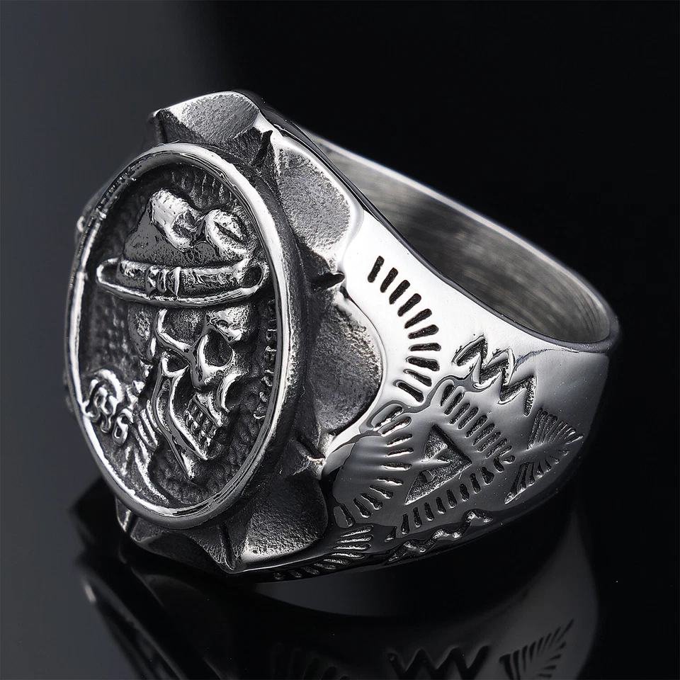 Anillo de sello de acero inoxidable con cabeza de anillo de calavera vintage para hombre joyería de hip hop Foto 3 de 4