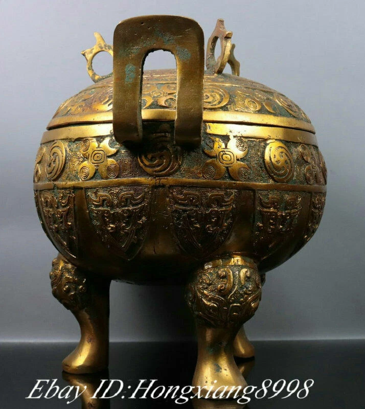 Queimador de incenso 7,8" porcelana antiga bronze mercadoria padrão glt besta 3 pés ding - Imagem 2 de 4