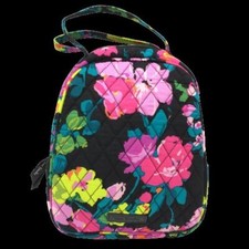Vera Bradley Quilted Lunch Hilo Meadow Floral on Black Insulated Lunch Tote NEW
