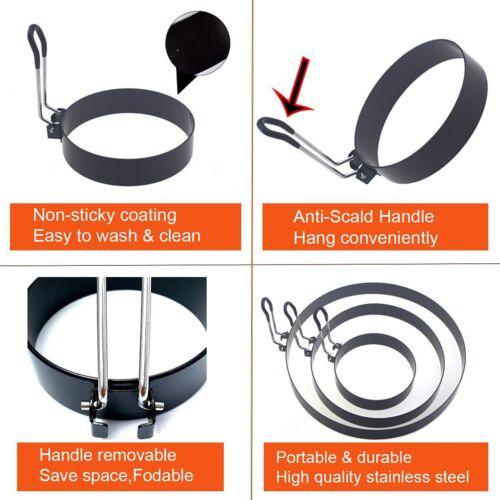 8 Omelette Ring6 Pancake Ring4 Griddle Egg RingNon-Stick Stainless Steel E - Picture 3 of 7