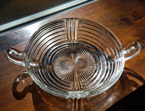 Anchor Hocking Manhattan Bowl Dish Loop Handles Clear Glass Depression Art Deco