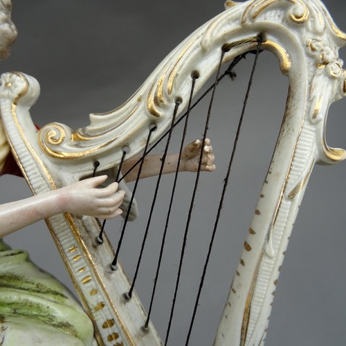 Antique Sitzendorf Figure ~ Lady Harpist ~ Signed /German Porcelain Harp Player - Picture 10 of 16