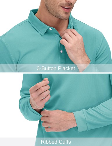 Men's Golf Polo Shirts Long Sleeve Quick Dry Shirts Lightweight Sport Work Tops - Picture 73 of 125