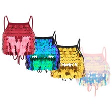 Womens Shiny Sequins Belly Dance Bra Top Vest Samba Jazz Hip Hop Dancing Costume