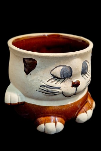 Vintage Retro Painted Cat Kitten Stoneware Pottery Pot Succulent Planter - Bild 8 von 13